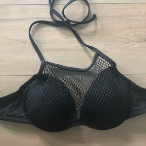 Black push-up swim top with mesh over lay